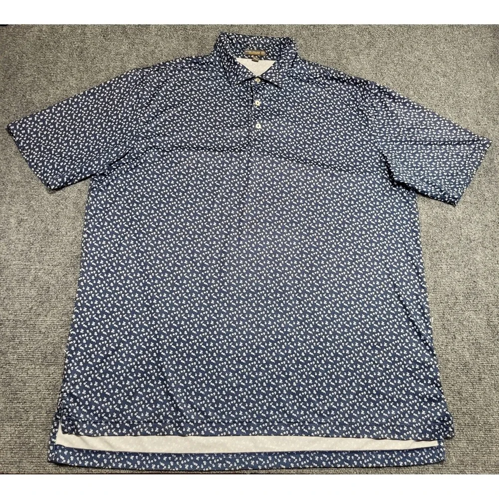 Peter Millar Crown Summer Comfort Blue Floral Performance Jersey Golf Polo Sz XL